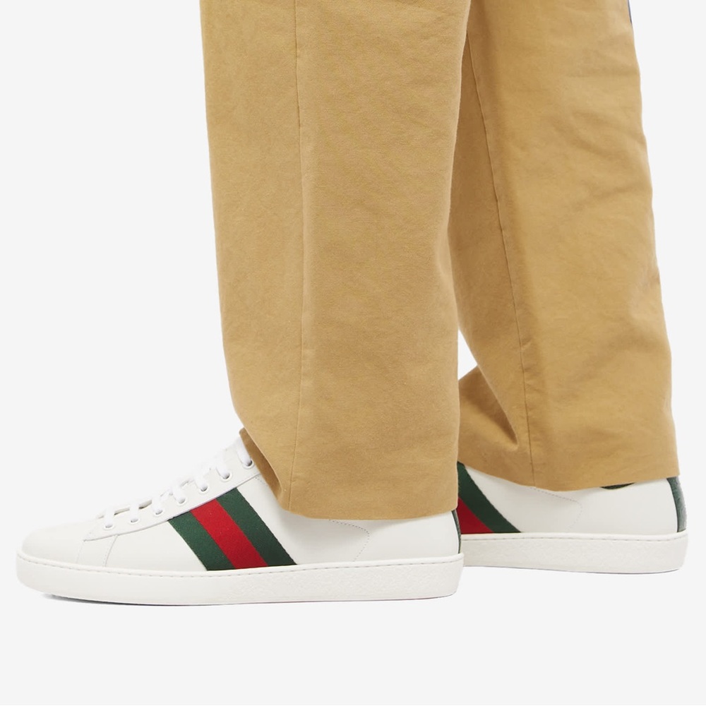 Gucci: New Ace Leather Sneakers With Web Detail - Picture 1 of 16